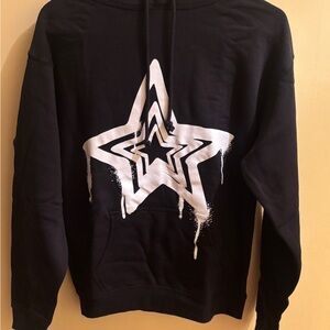 RSQ Black Hoodie with White Dripping Star Logo. Size Small . NWOT